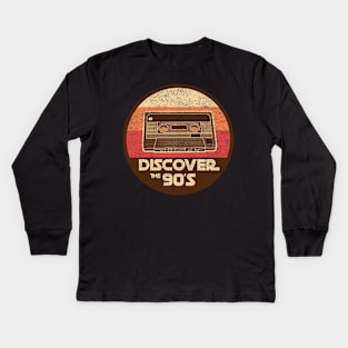 DISCOVER THE 90'S retro vintage cassette tape mashup Kids Long Sleeve T-Shirt